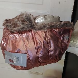 Swiss Tech Pink Metallic Faux Fur Trapper Hat Chin Strap Secure